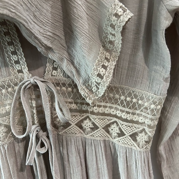 Rebellion Again Embroidered Lace Cardigan Sz M Lightweight Maxi Duster Boho Y2K - Picture 5 of 11